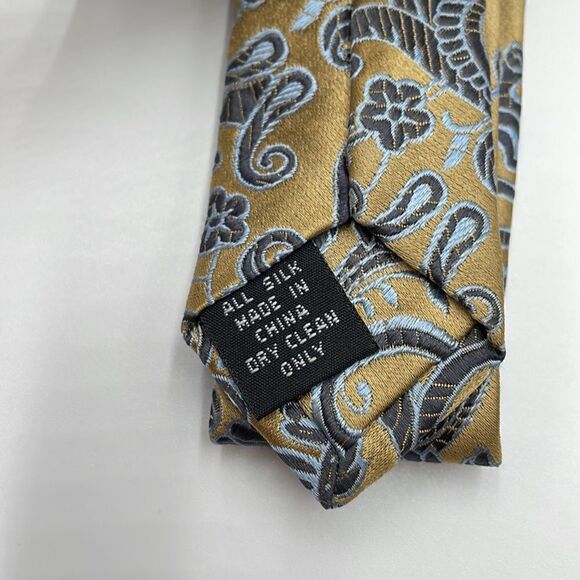 Gold and blue 100% silk collezione milano black label necktie - Picture 3 of 5